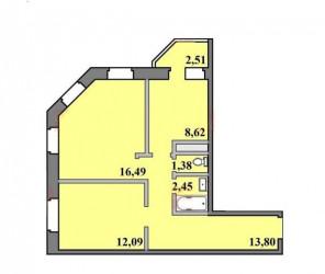 Двухкомнатная квартира 57.34 м²