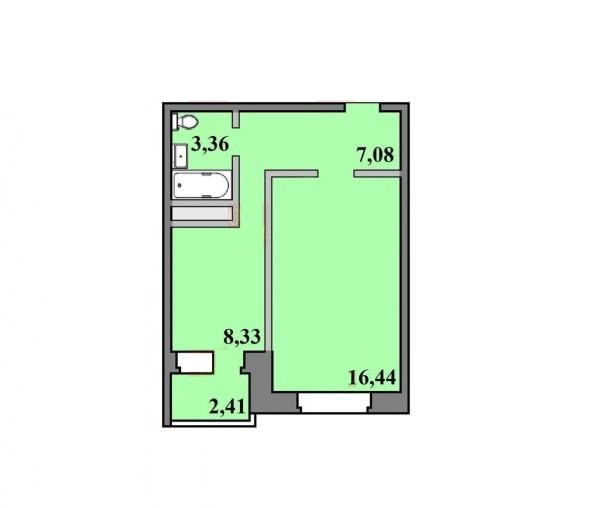 Однокомнатная квартира 37.62 м²