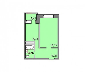 Однокомнатная квартира 37.73 м²